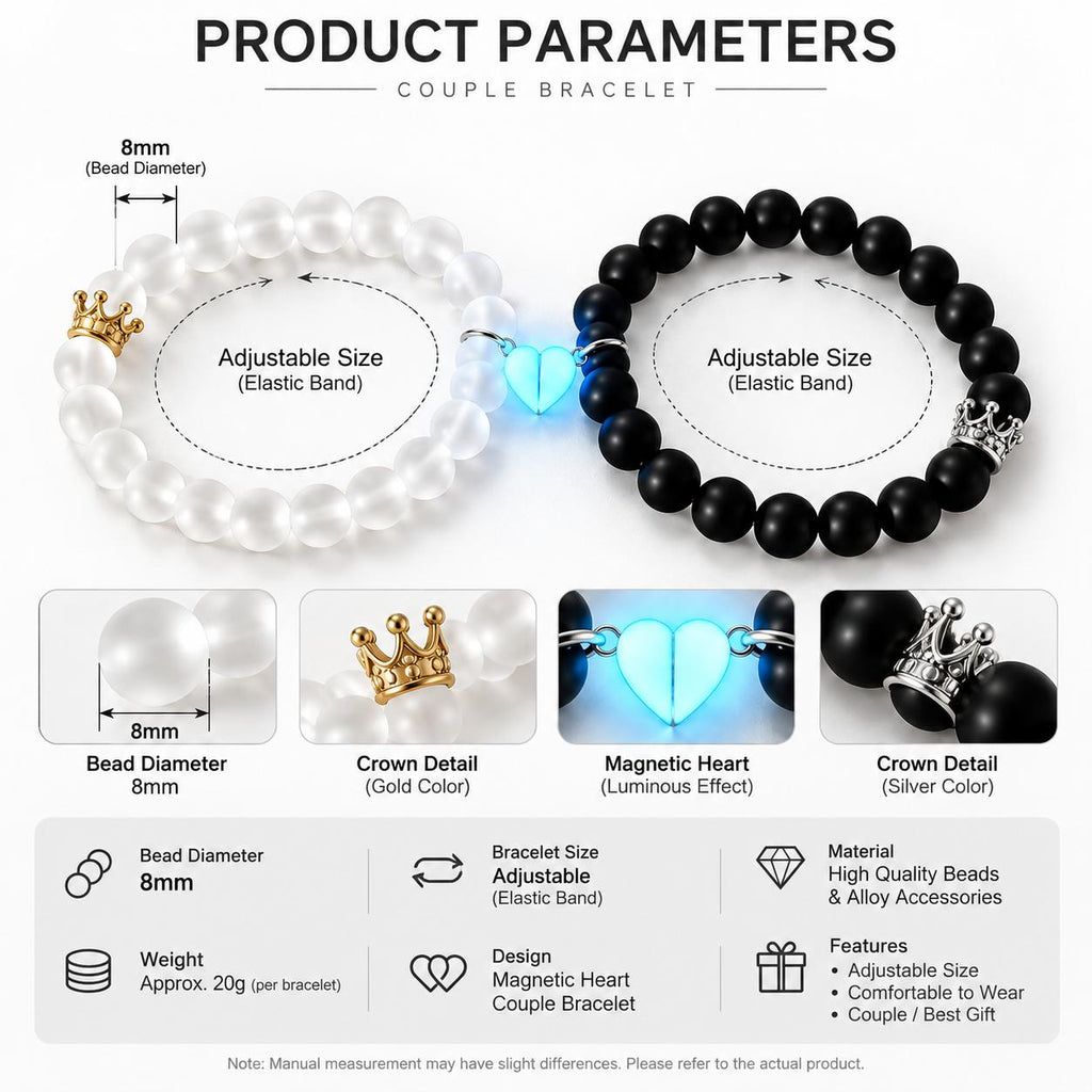 Luminous Magnetic Heart Couple Bracelets – 2-Piece Set